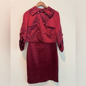 SoCA St John Women’s Burgundy Satin Set Jacket Size S Dress Size 6